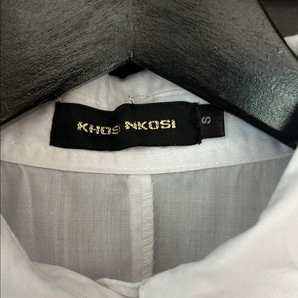 Khosi Nkosi African Elevated White Button Down Top with Ruffles, Size Small - Picture 14 of 16